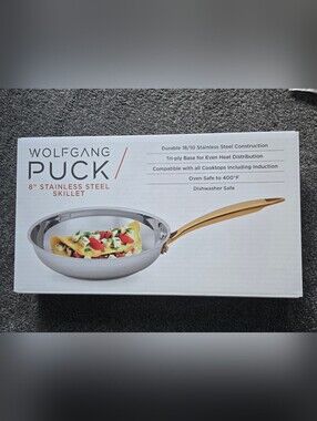 Wolfgang Puck 8" Stainless Steel Skillet with Gold Handle - Silver/Gold